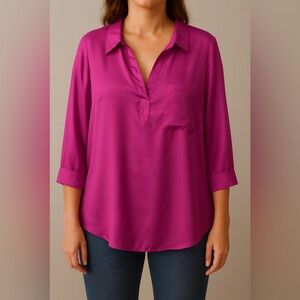 Bellatrix Pink Satin Button Sleeve Blouse Top Women’s 2X